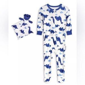 NWT Max & Olivia Baby Boys Snug Fit One Piece with Feet White Blue Dinos- 18M